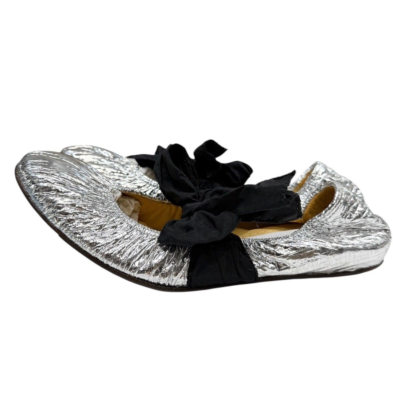 LANVIN ランバン 08SS クラック加工メタリックミラーバレエシューズ パンプス 14522 LANVIN - LANVIN ランバン 08SS クラック加工メタリックミラーバレエ