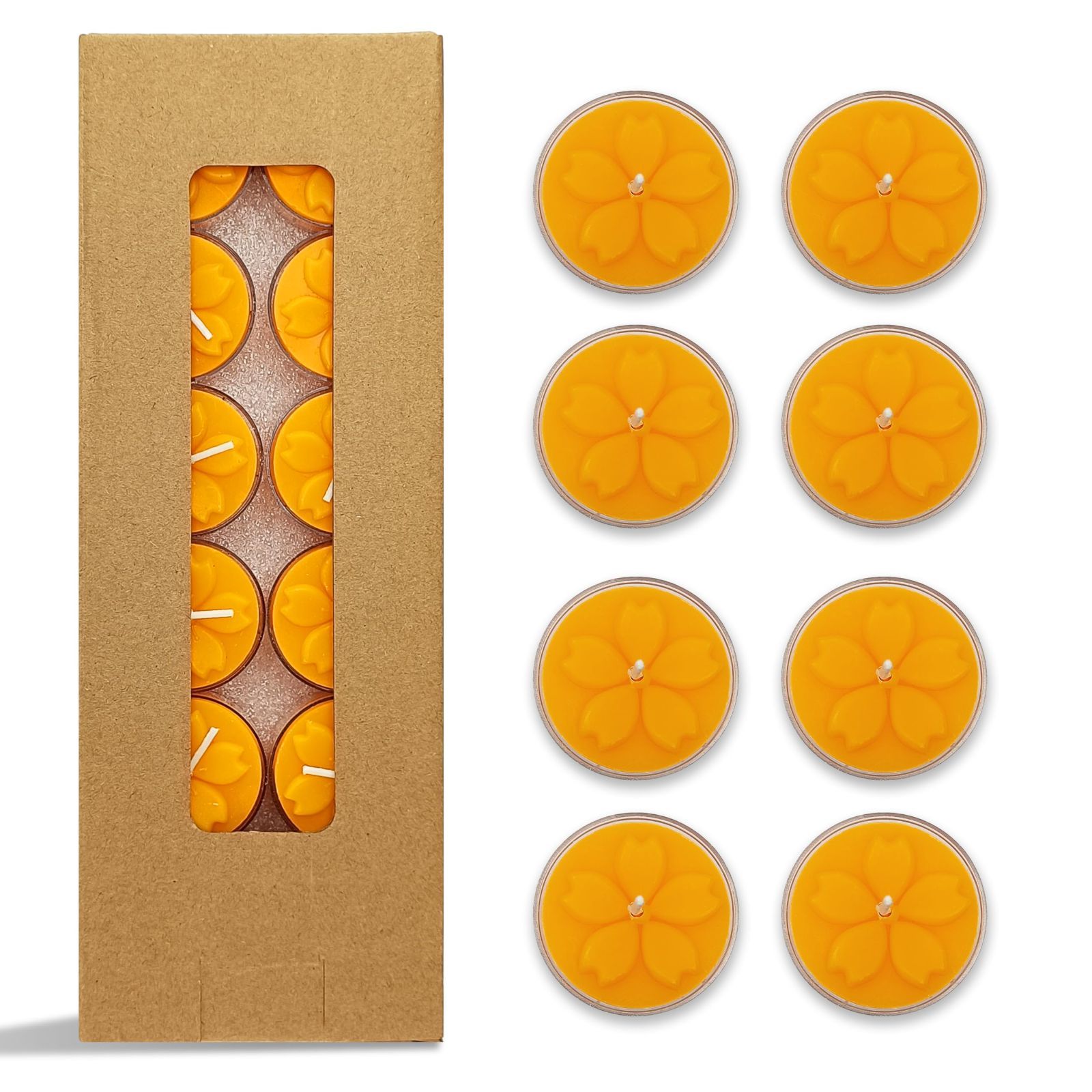 桜花 蜜蝋のティーライトキャンドル 手作り24個 Beeswax Tealight Candles 透明カップ 6-7時間燃焼時間 家の装飾 安息日 結婚式 緊急用 キャンドルセット (桜花)