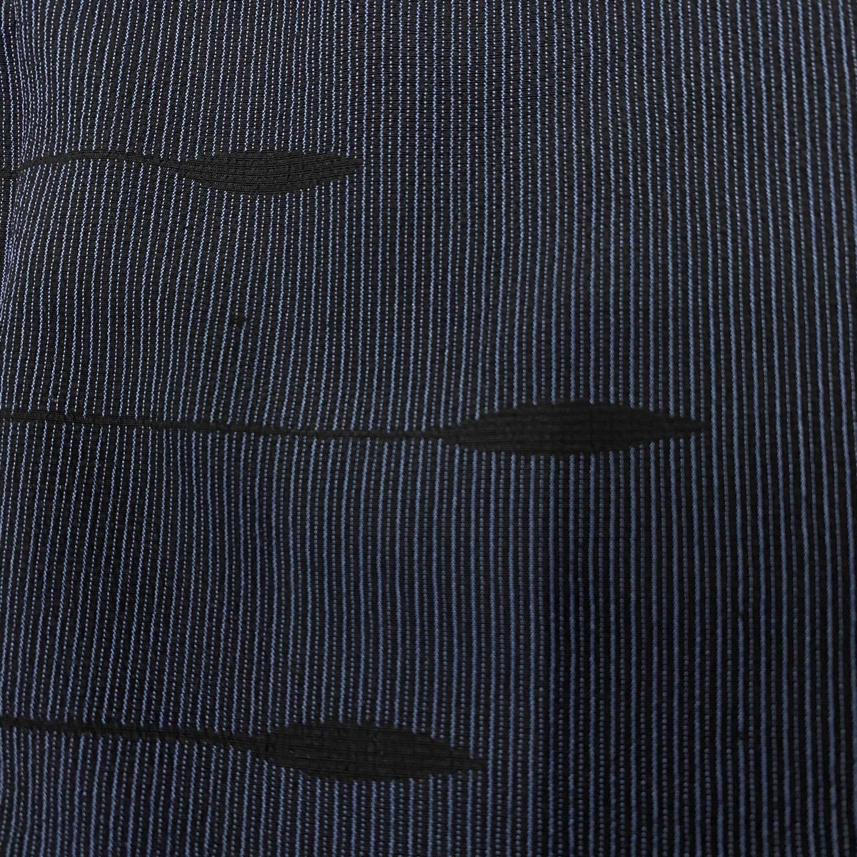 紬 身丈155cm 裄丈63.5cm S 単衣 縞 幾何学 紺色 正絹 名品 【中古  