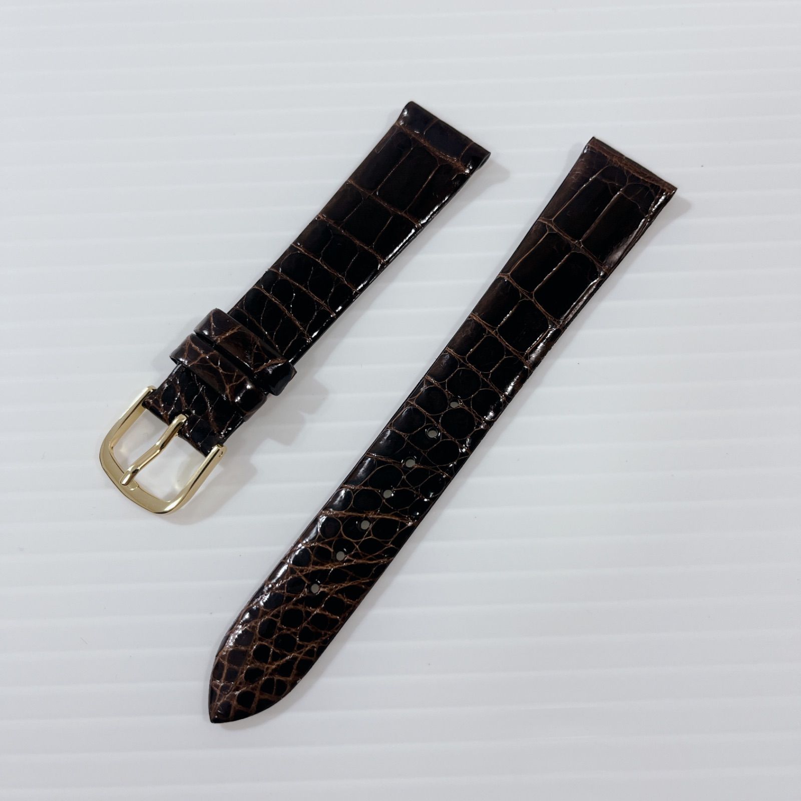 メンズ腕時計ベルト　バンド　17mm クロコダイル　クロコレザー　ワニ革　ブラウン　茶色