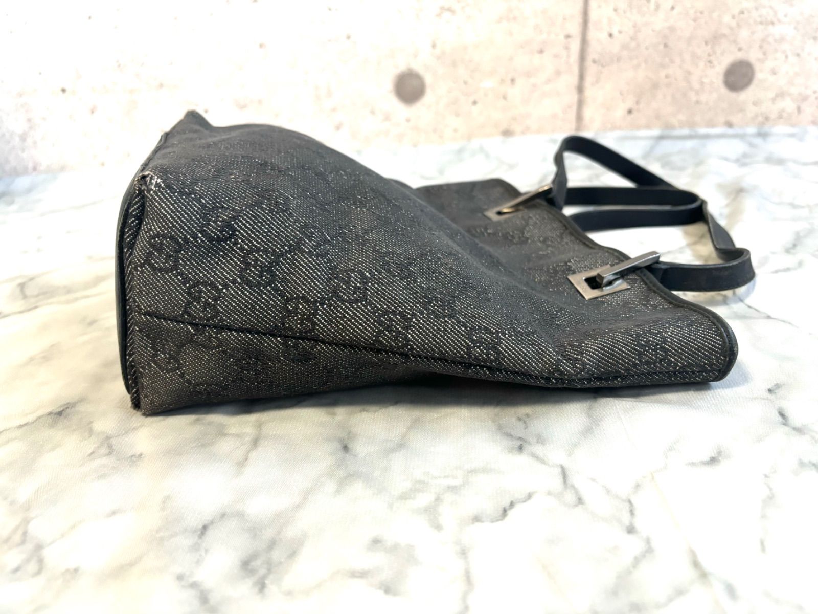 グッチGUCCI ミニトートバッグ 31244 001998 GGキャンバス レザー ブラック GG柄 ハンドバッグ 現状品