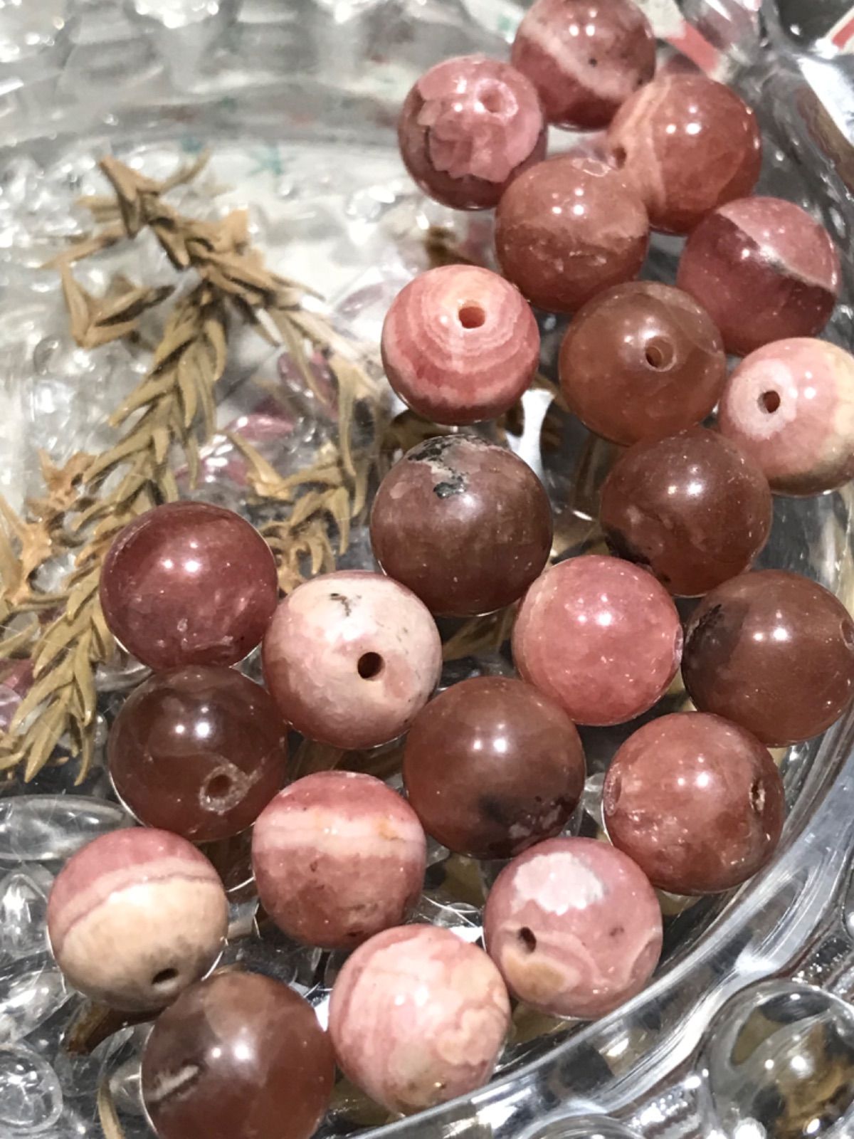 8 mm玉 インカローズ ロードクロサイト 菱マンガン鉱 1 mm穴パーツ