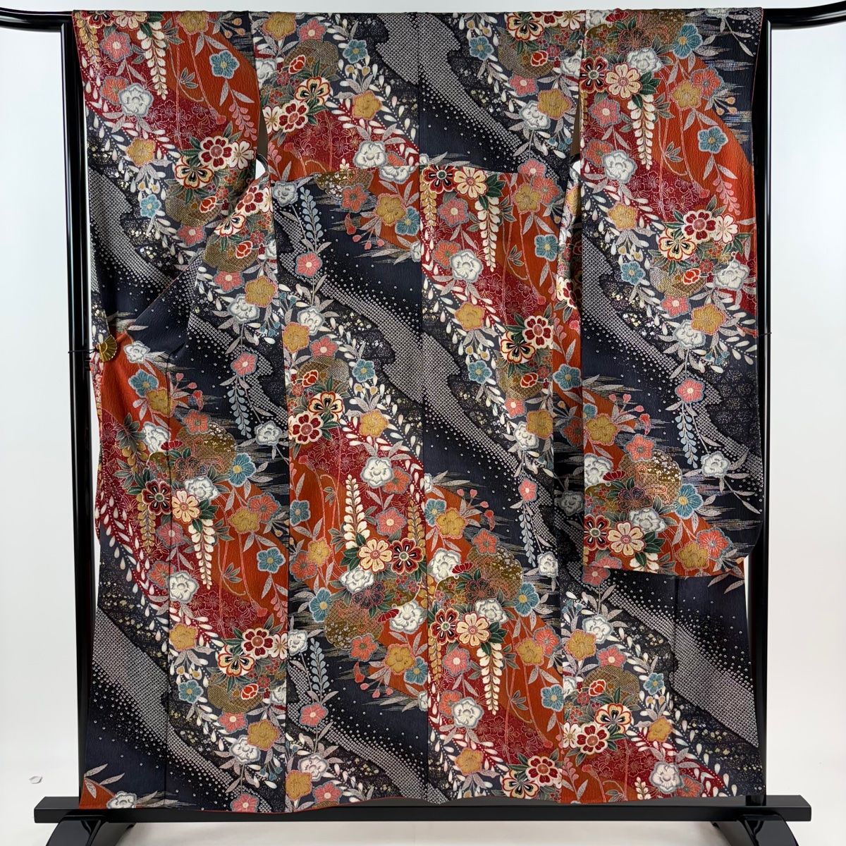 振袖 身丈157cm 裄丈64.5cm M 袷 雪輪 桜 金銀彩 染谷 朱色 正絹 名品