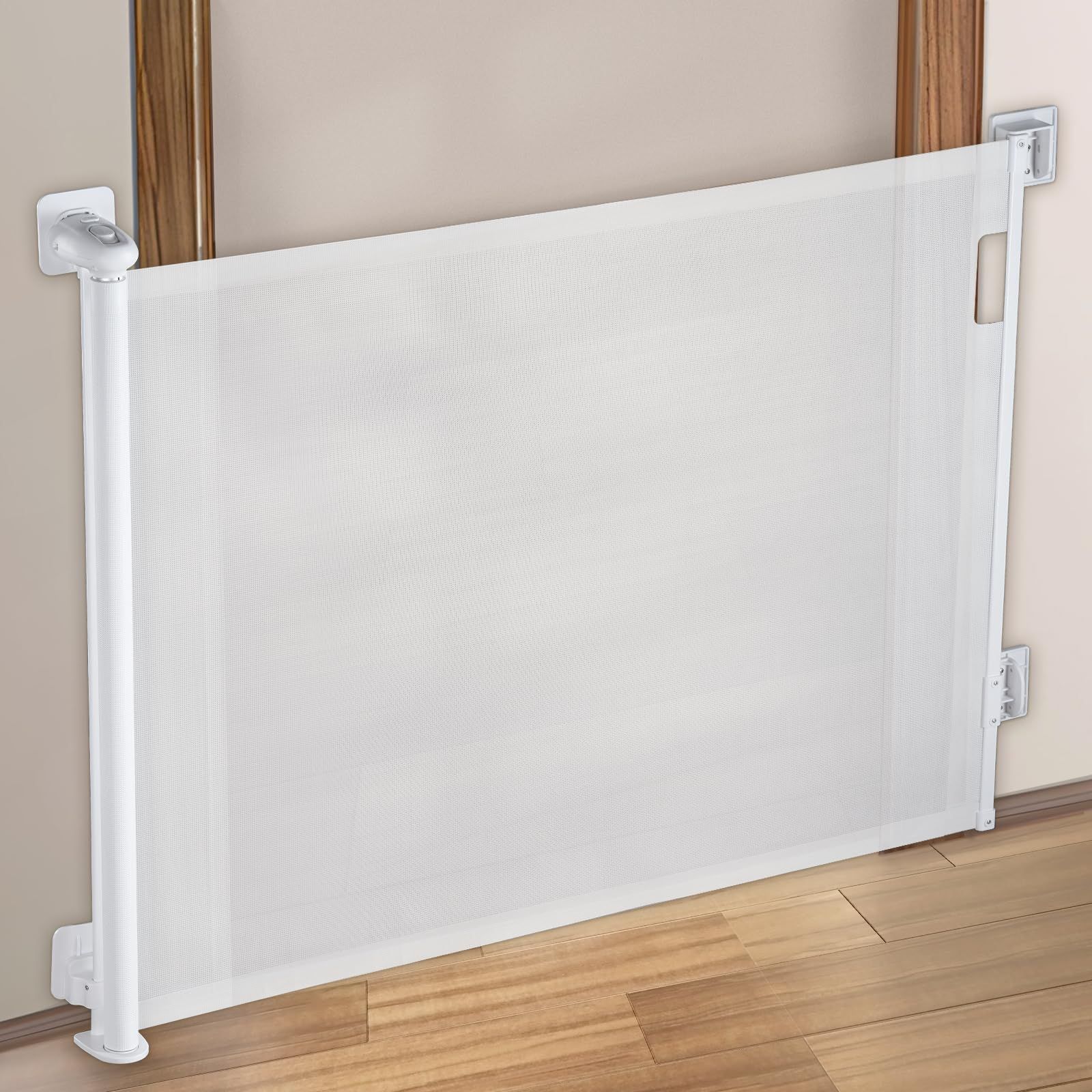 Seegar ベビーゲート ロール 穴あけ不要 階段上 ペットゲート 幅160cm 高さ86cm 猫 赤ちゃん ベビーフェンス 巻き取り式 穴開けない 室内 玄関 台所 日本語の説明書付き(白い色 最大幅160cm)