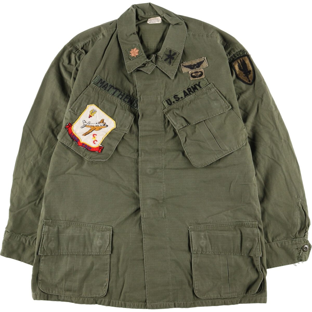 古着 60年代 米軍実品 U.S.ARMY ジャングルファティーグ 4th ミリタリー フィールドジャケット USA製 MEDIUM‐REGULAR メンズM/evb004530