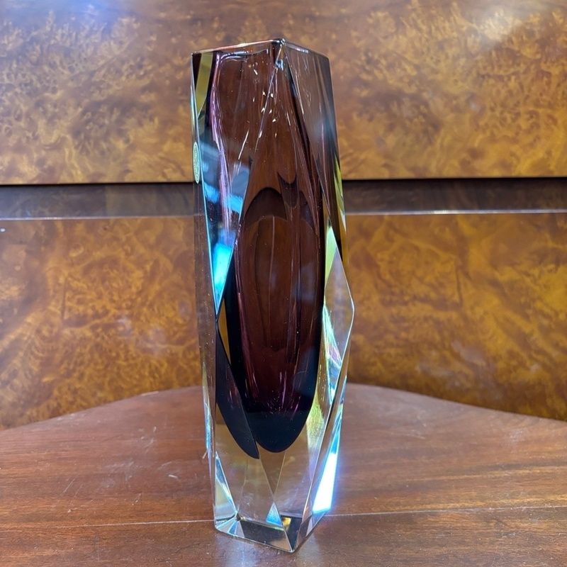 イタリアムラノガラス フラワベース 花瓶 箱付き MURANO 花瓶 ガラスフラワーベース パーブル 高さ25cm