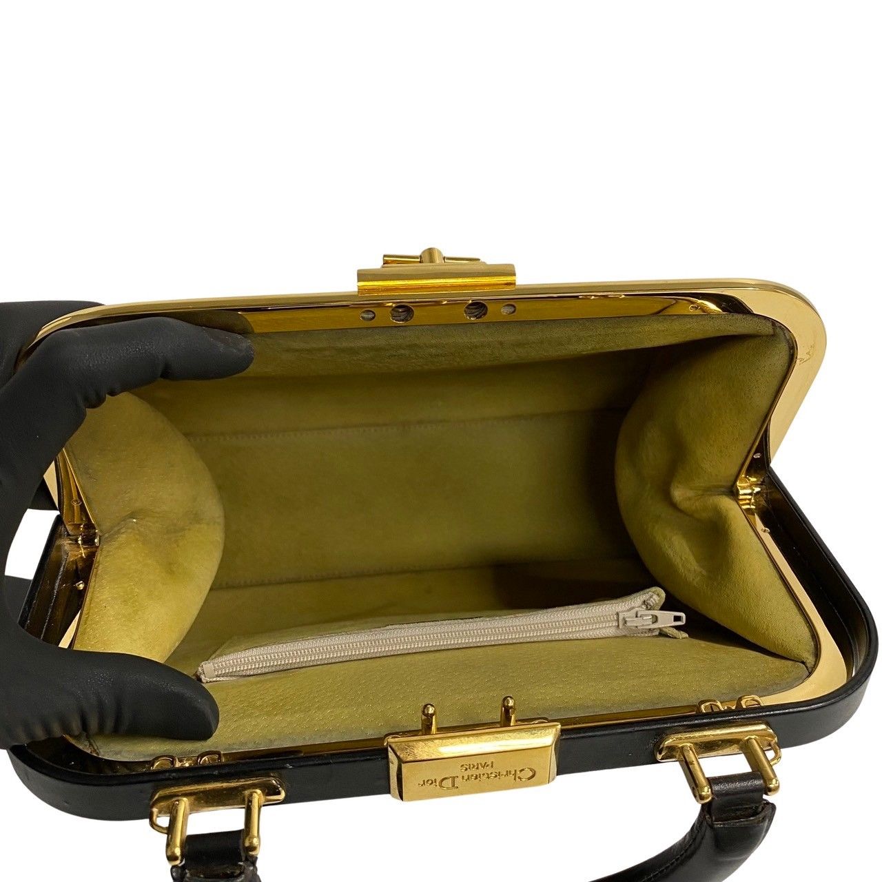 Christian Dior ディオール カーフレザーハンドバッグ ターンロック 極 美品 Christian Dior ディオール ロゴ ターンロック 金具
