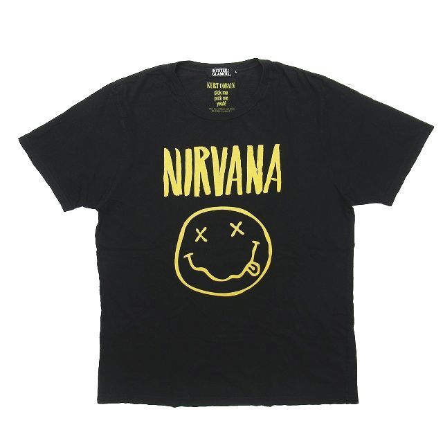 00s 2009 ヒステリックグラマー × ニルヴァーナ HYSTERIC GLAMOUR × NIRVANA 09aw スマイル Tシャツ  カットソー クルーネック 半袖 両面プリント KURT COBAIN カート・コバーン バンT 黒 /◎ME4