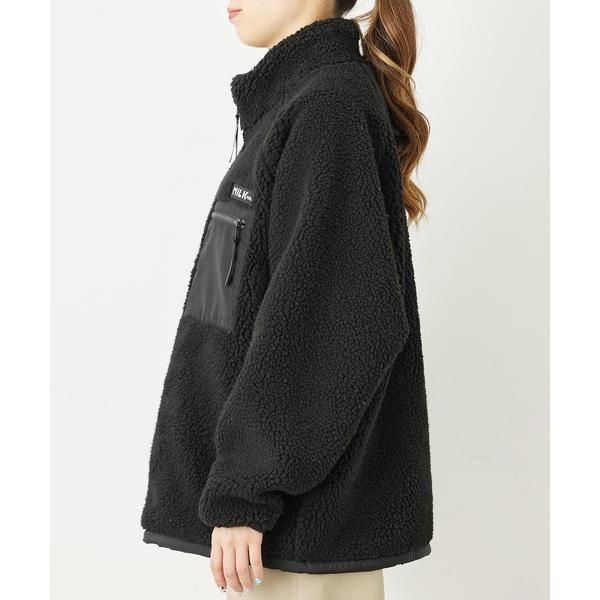 ☆ミルクフェド☆新品レア♪防寒◎完売スリーブロゴノーカラーボアジャケット黒☆ ☆ミルクフェド☆新品レア♪防寒◎完売スリーブロゴノーカラー