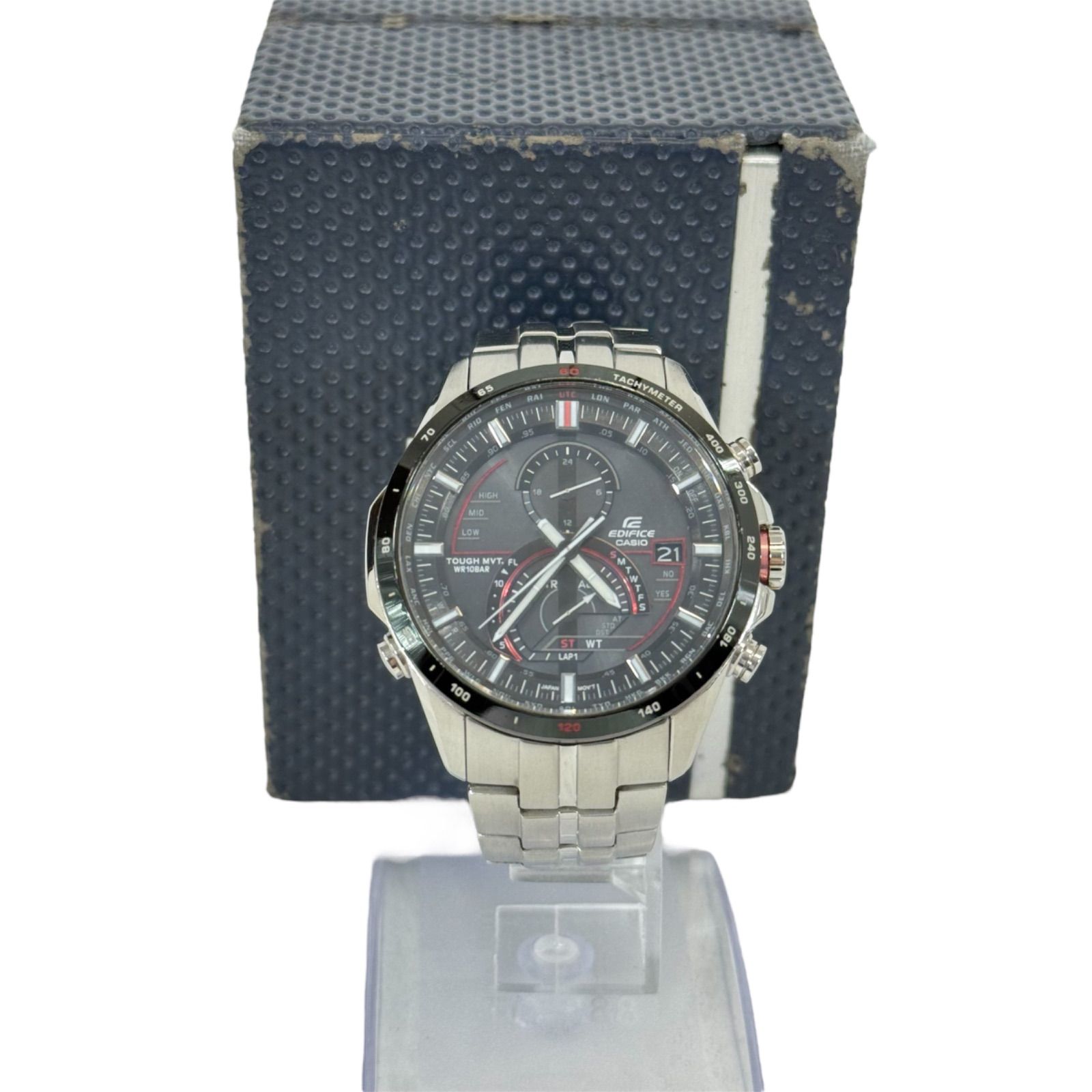 稼働品 CASIO EDIFICE カシオ エディフィス 電波 ソーラー 腕時計 EQW-A1300 ブラック 黒文字盤 箱 キーホルダー付き STAINLESS STEEL ステンレス スチール メンズ