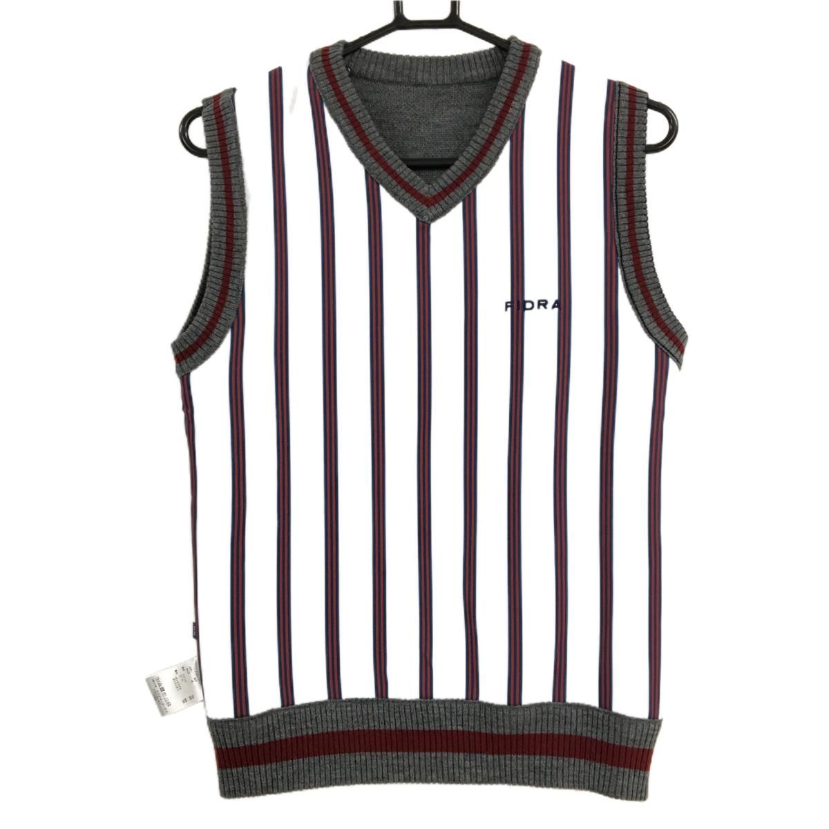 SALE価格【超美品】フィドラ リバーシブルベスト グレー×レッド×ネイビー Vネック ニット 内側ストライプ メンズ M ゴルフウェア FIDRA
