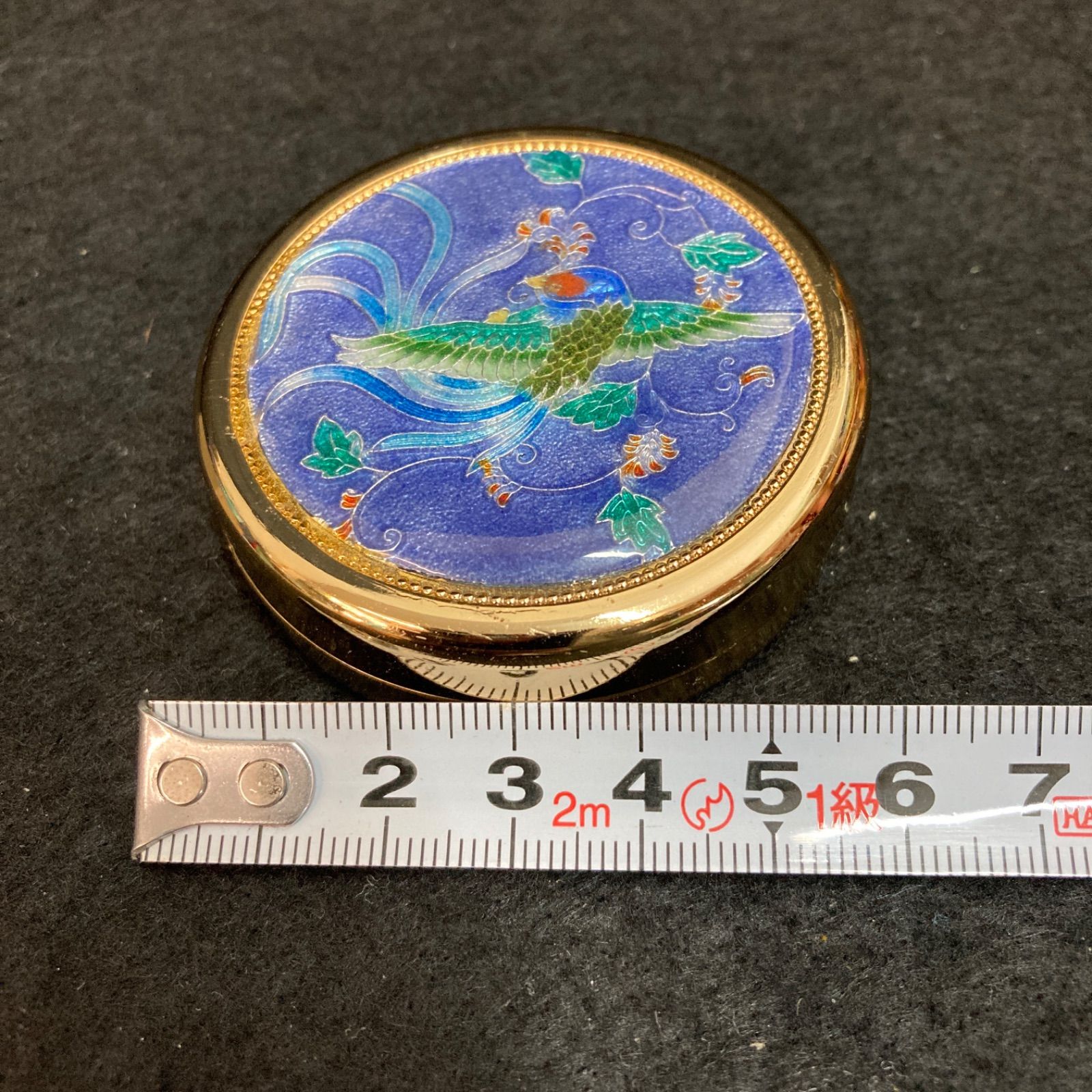 美品 七宝焼き 鳳凰 24KGP 印鑑朱肉入れ 幅約5.7cm 高さ約2cm