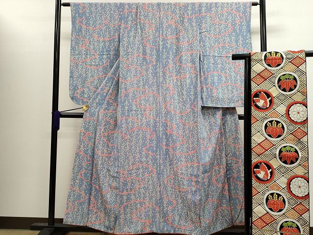 平和屋着物十三参り　女の子　祝着・袋帯セット　雲取り草花文　逸品　CAAI4212ze