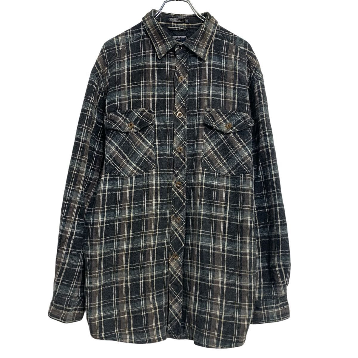 Levi's シャツジャケット L ブルー系 ブラック ホワイト リーバイス ボタン 胸ポケット カジュアル 厚手 古着卸 アメリカ仕入 a703-6217
