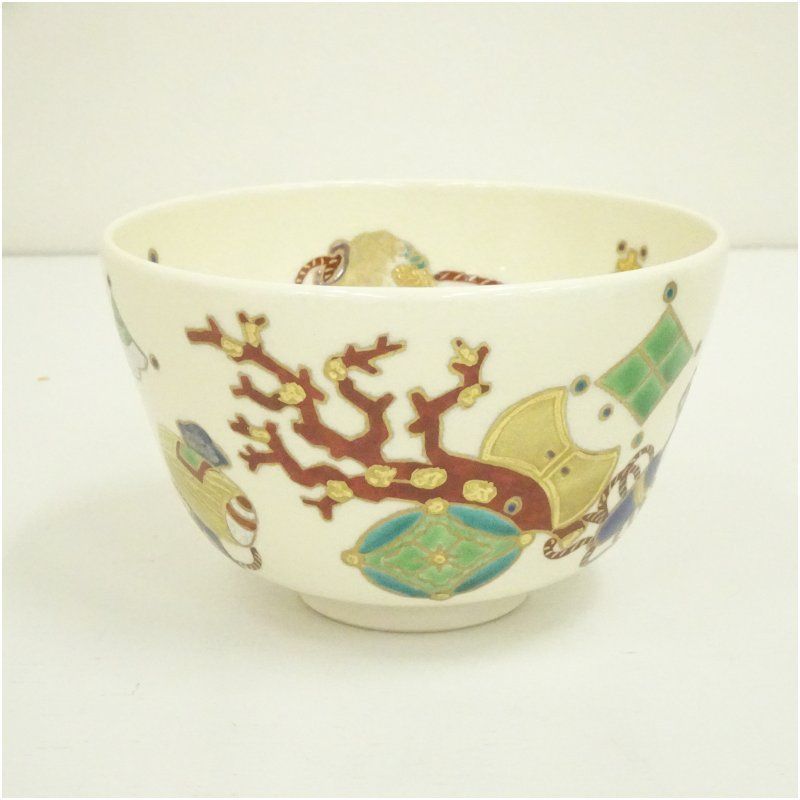 京焼 上山善峰造 仁清写宝尽くし茶碗（共箱） 茶道 抹茶