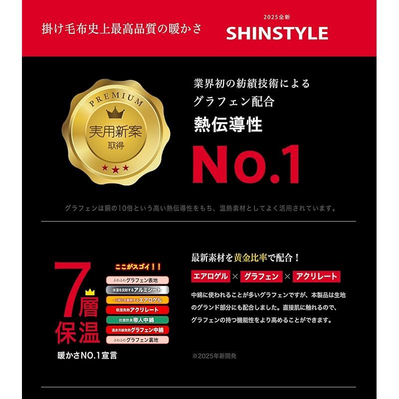 SHIN STYLE 実用新案 エアロゲル×グラフェン発熱 あったか毛布 冬用 ダブル 厚手 アルミシート入り 2枚合わせ 掛け毛布 最強7重保温 帝人抗菌中綿 ふわふわ マイクロファイバー 4重抗菌防臭防ダニ 吸湿発熱 静電気防止 もうふ 掛け布 1
