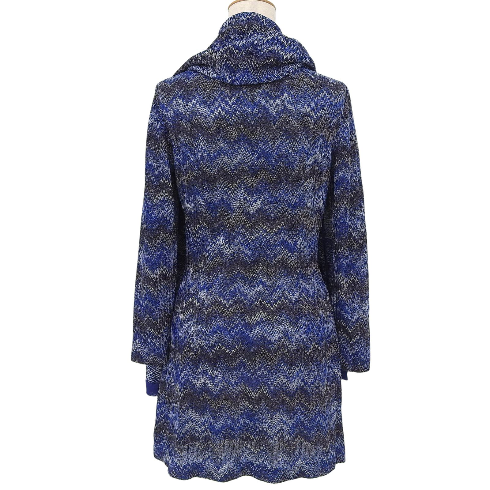 壮大な ▲Missoni ミッソーニ ジグザグデザイン ストール付き カーディガン ワンピース ネイビー 40 イタリア製 レディース
