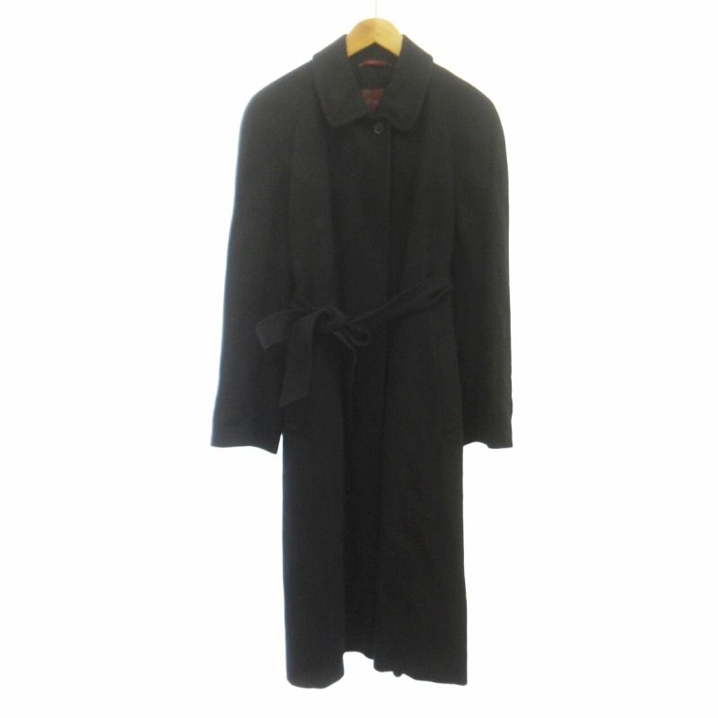 アクアスキュータム AQUASCUTUM ヴィンテージ 60s～ ベルテッド カシミヤ ステンカラーコート ジャケット カシミヤ100％ 英国製 マキシ丈 黒 ブラック 10 約M