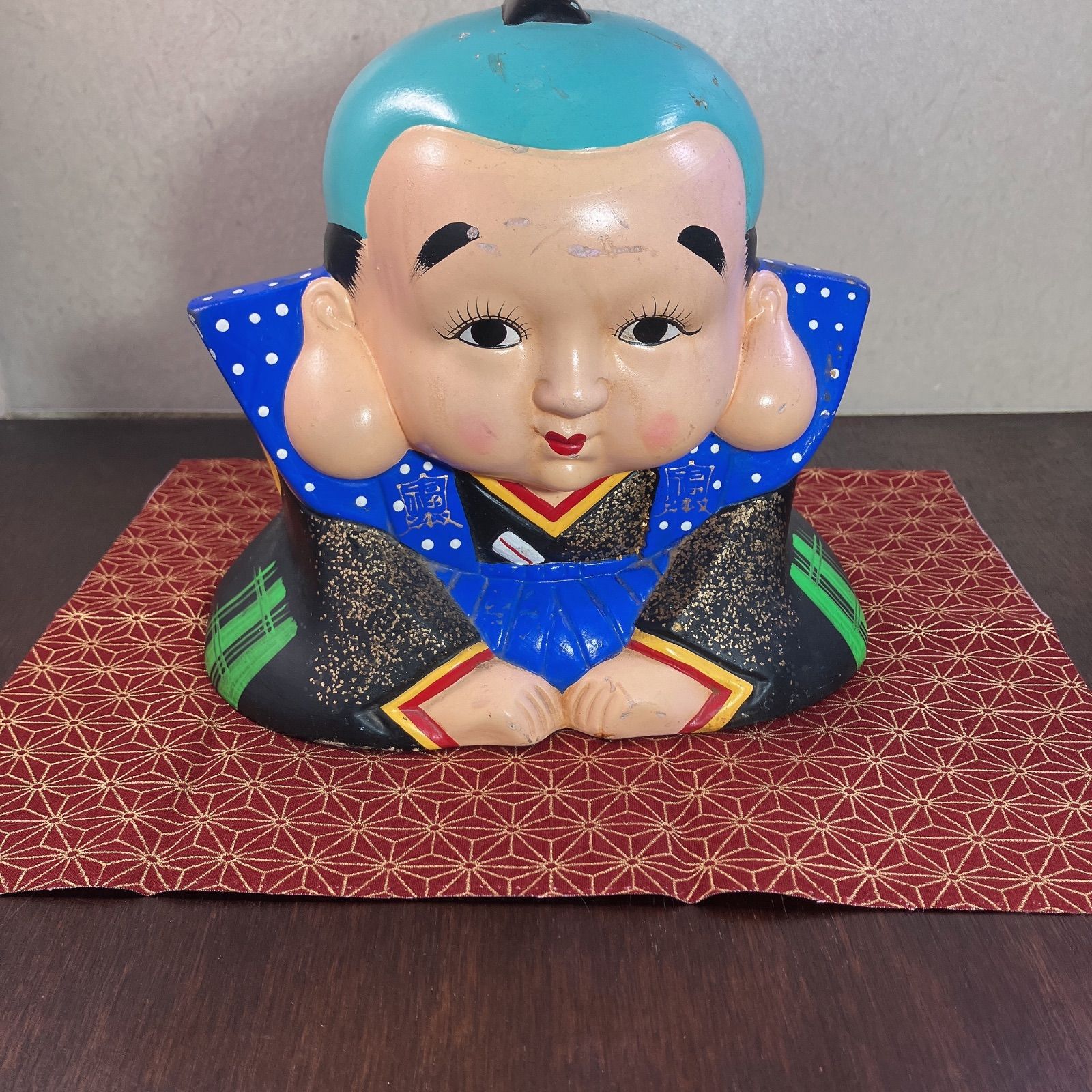 福助 置物 貯金箱 縁起物 陶器 骨董品 アンティーク レトロ よーいドン