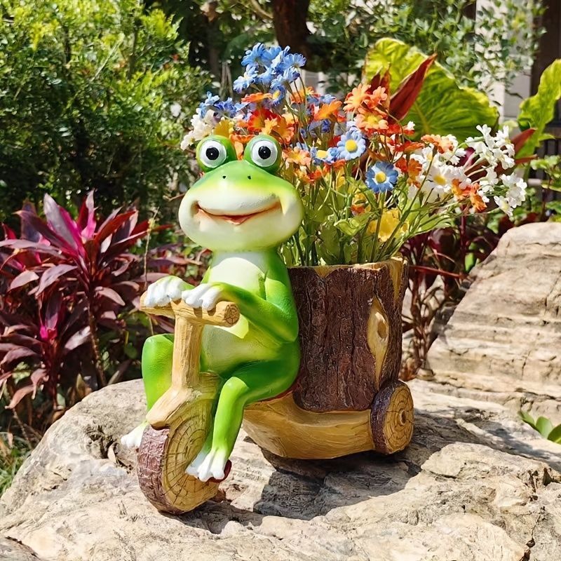 鉢植え 植木鉢 プランター プラントポット フラワーポット 自転車をこいでいるカエル かえる サボテン 多肉植物 ガーデニング 花瓶 樹脂