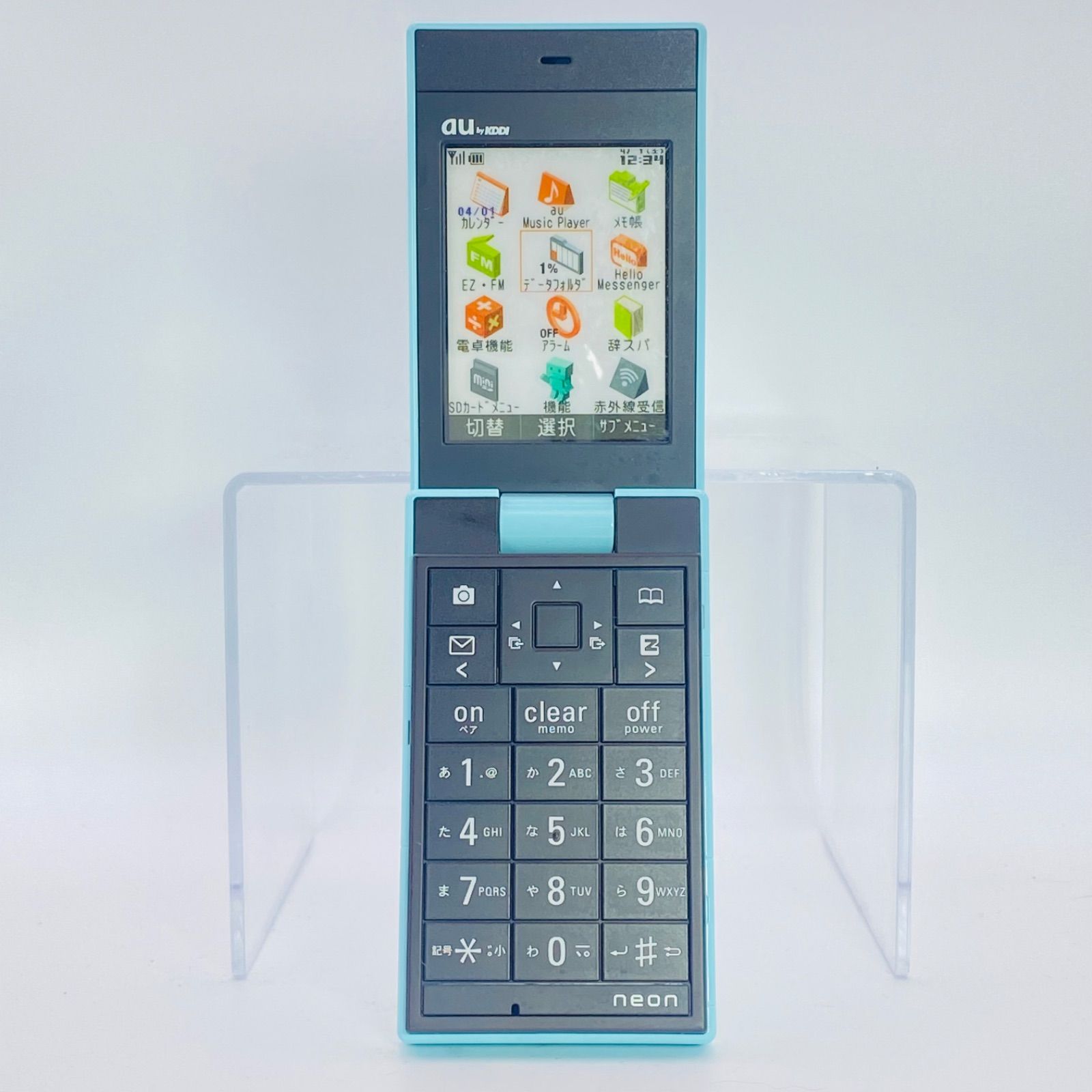 携帯電話本体 au neon w42t neon 折りたたみ式携帯電話 水色 W42T au neon w42t