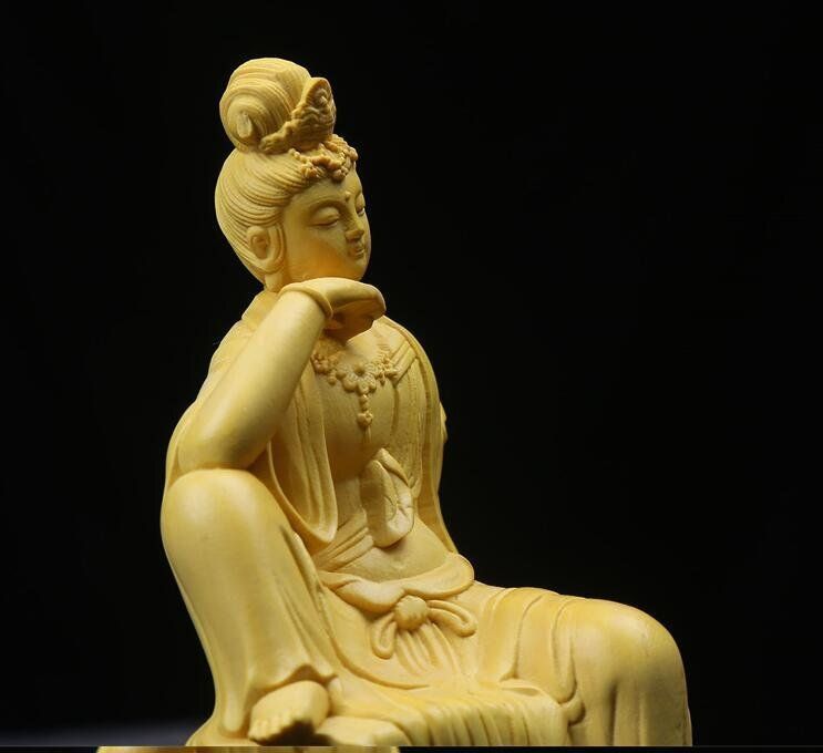 Y2293-2 高級彫刻 観音像 置物 細密彫刻 総重量365.7g　ten Amazon｜観音菩薩立像 天然ツゲ木彫り 木製仏像 柘植 彫刻観音像