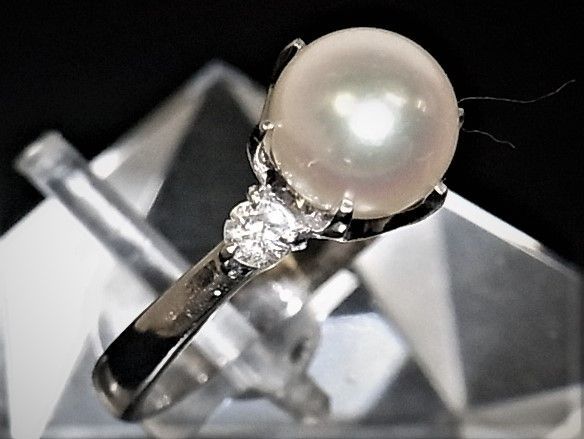 Pt900プラチナ リング 指輪 パール8mm アコヤ真珠 ダイヤ 0.20ct 