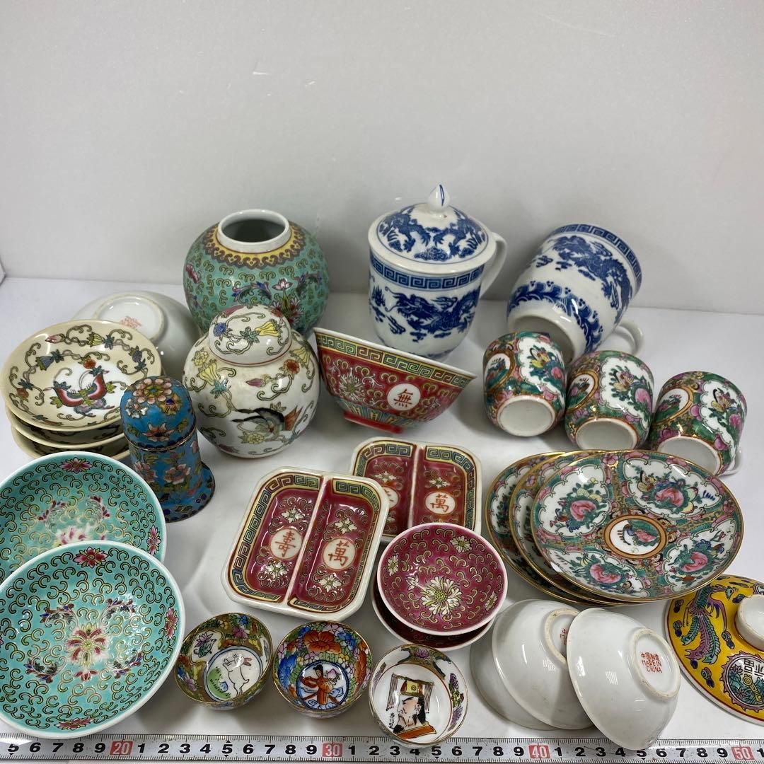 中国景徳鎮 粉彩茶器セット高さ14.5〜2.5㎝ 蓋込 タニチ東な6-1012