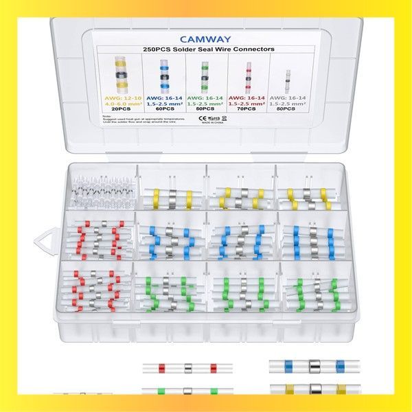 新品送料無料Color:五色 CAMWAY 防水圧着スリーブ 250PCS 熱収縮チューブ 熱収縮はんだスリーブ 熱収縮コネクタ 防水絶縁圧着端子 圧着スリーブ 自動車/オートバイ/船舶/工業に適用 はんだスリー
