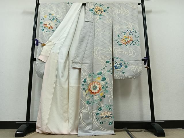 平和屋着物□豪華振袖 駒刺繍 絞り 重ね山草花文 金銀彩 正絹