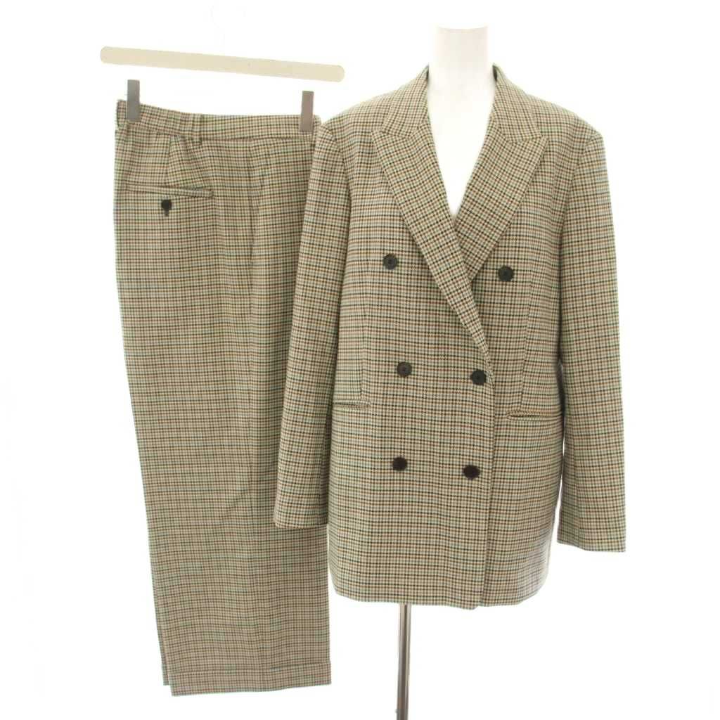 23区 オンワード樫山 23AW スーツ セットアップ 上下 ガンクラブチェックストレッチジャケット テーラードジャケット ダブル 40 ガンクラブチェックストレッチアンクルパンツ 44 白 ホワイト 茶 ブラウン YT
