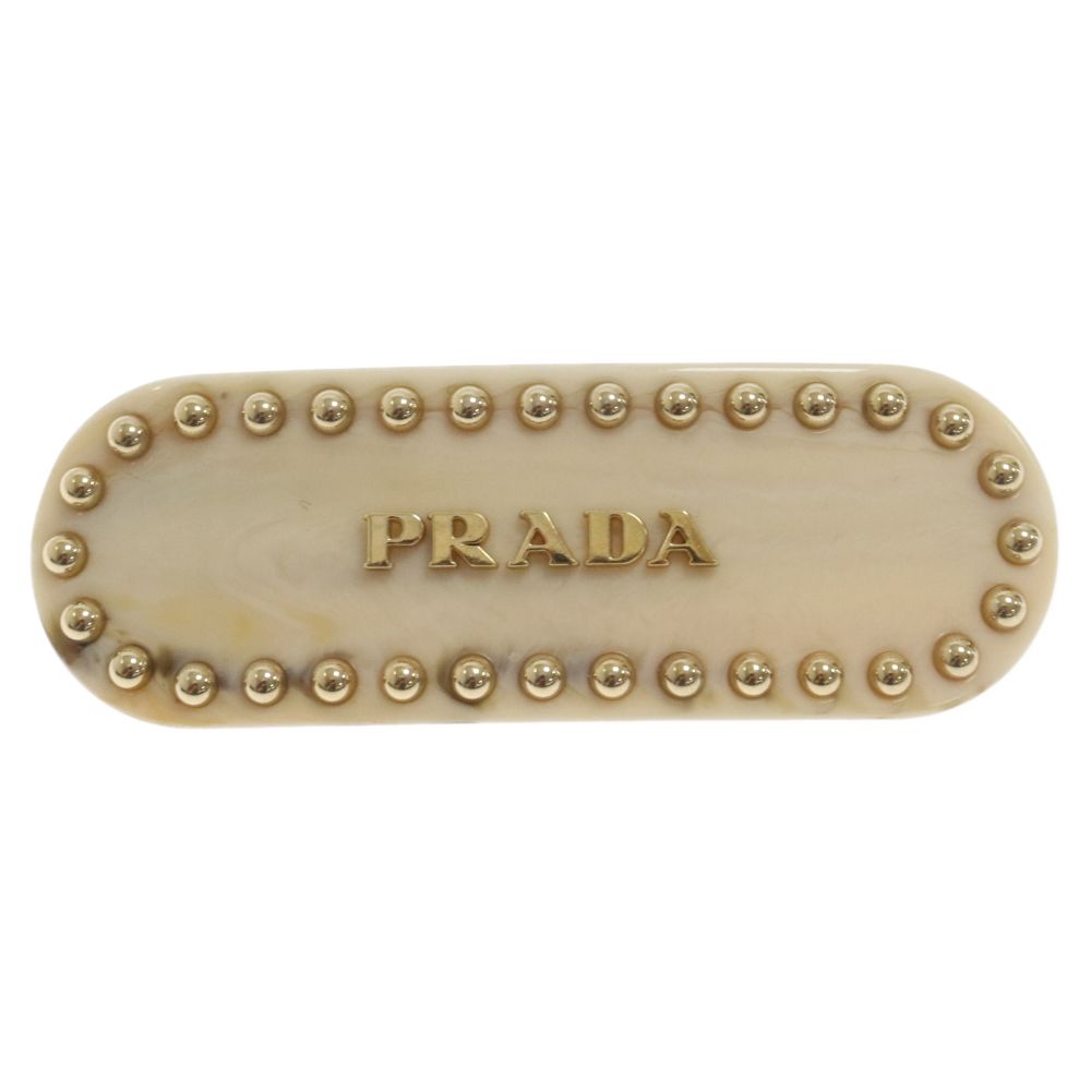 PRADA ヘアクリップ バレッタ アイボリー PRADA (プラダ) バレッタ プレックス ロゴ ヘアクリップ