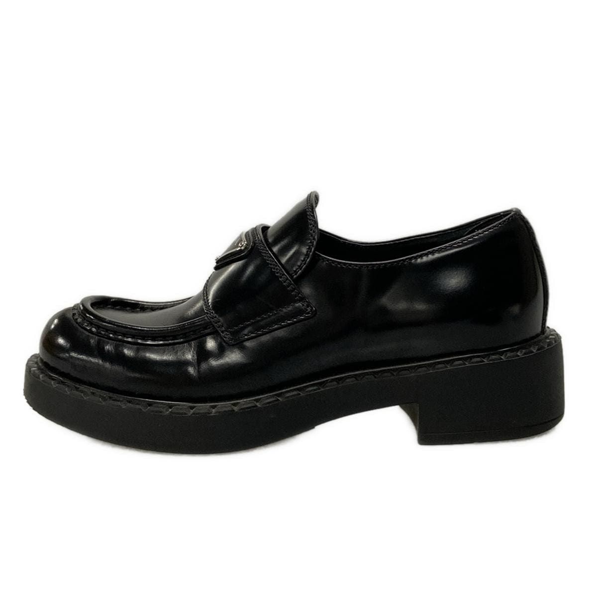 PRADA プラダ チョコレート ブラッシュドレザー ローファー 35 PRADA】プラダ チョコレート ブラッシュドレザー ローファー