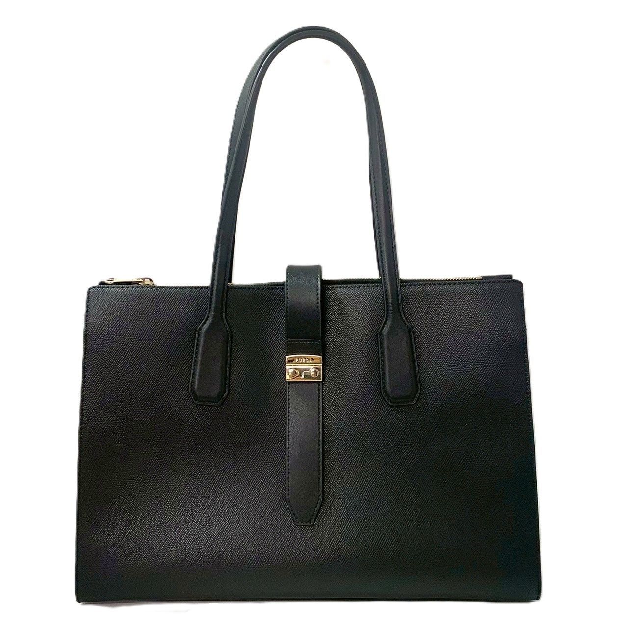 FURLA】トートバッグ レザー ブラック/黒 ゴールド金具 ターンロック
