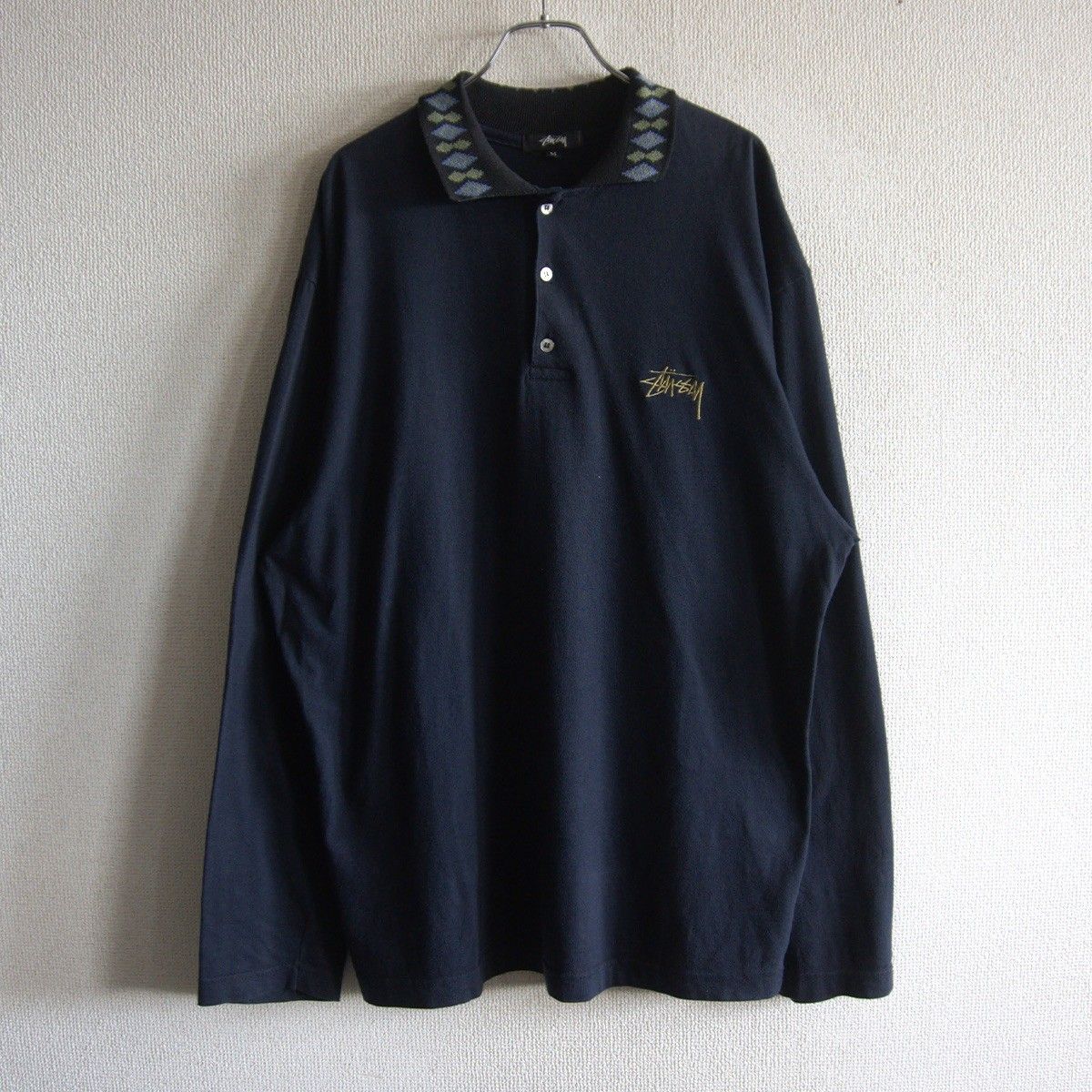 80s| OLD STUSSY ロングスリーブ ポロシャツ M ステューシー オールド ビッグシルエット オーバーサイズ 古着 25090412