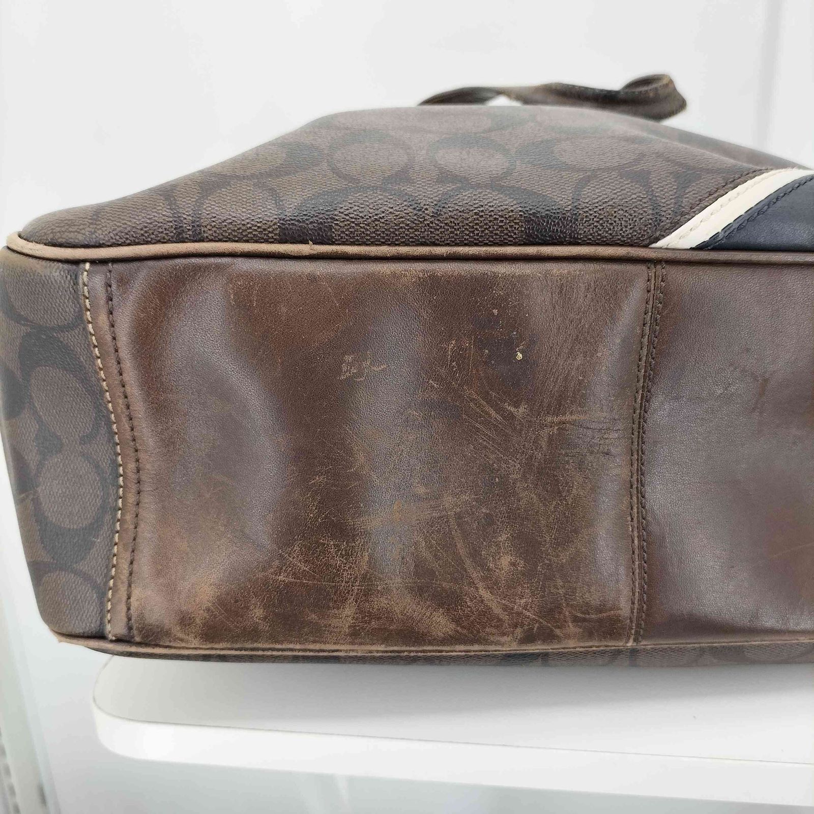 【美品】コーチ ヘリテージストライプ　トート ビジネスバッグ　シグネチャーPVC 美品】コーチ ヘリテージストライプ トート ビジネスバッグ