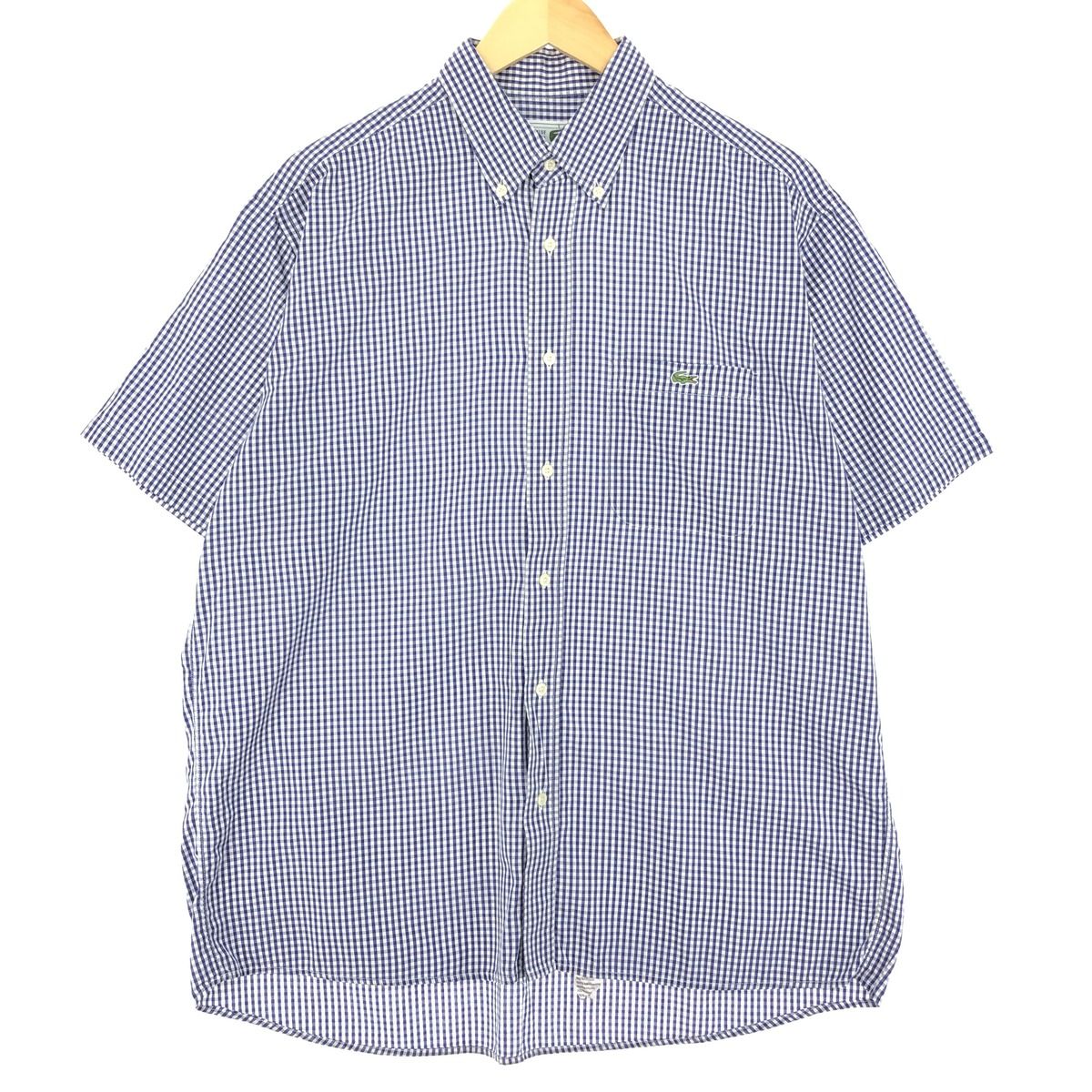 古着 ラコステ LACOSTE CHEMISE フレンチラコステ 半袖 ボタンダウン チェックシャツ フランス製 メンズL/eaa444738