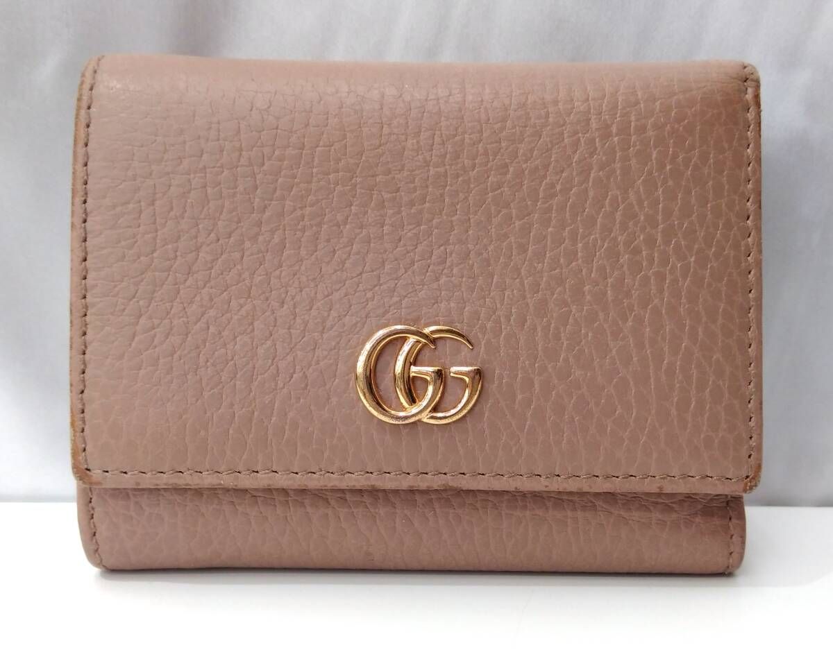 1円 □美品□ GUCCI グッチ 474746 534563 GGマーモント レザー 三 