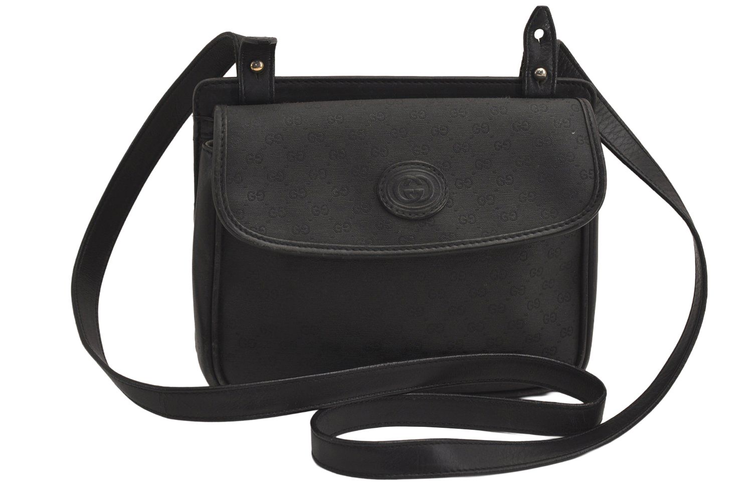 GUCCI グッチ マイクロGG ピーブイシー レザー ショルダークロスボディーバッグ 財布 ブラック 6356M