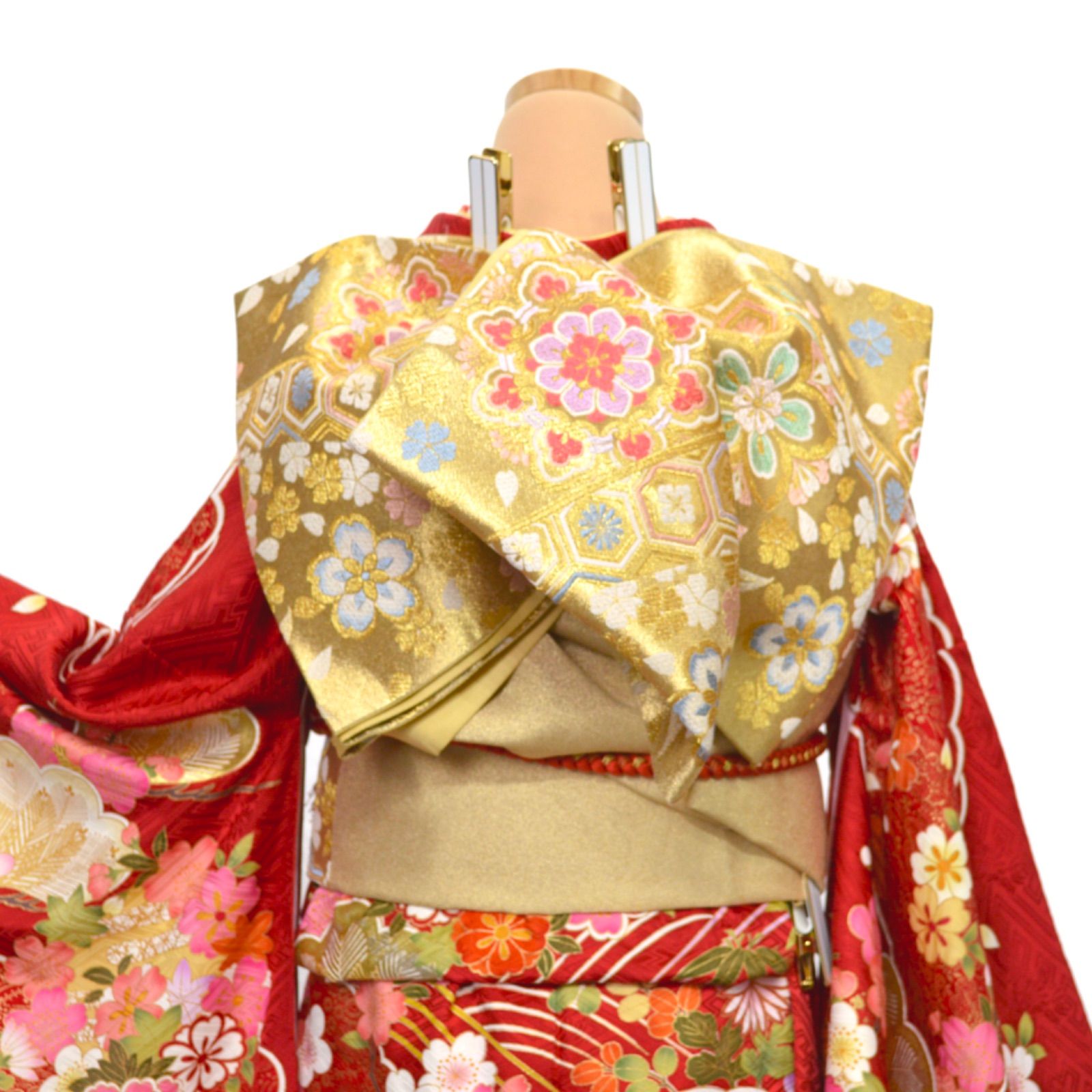 振袖フルセット 成人式 正絹 M〜Lサイズ 赤 オレンジ 古典 美品