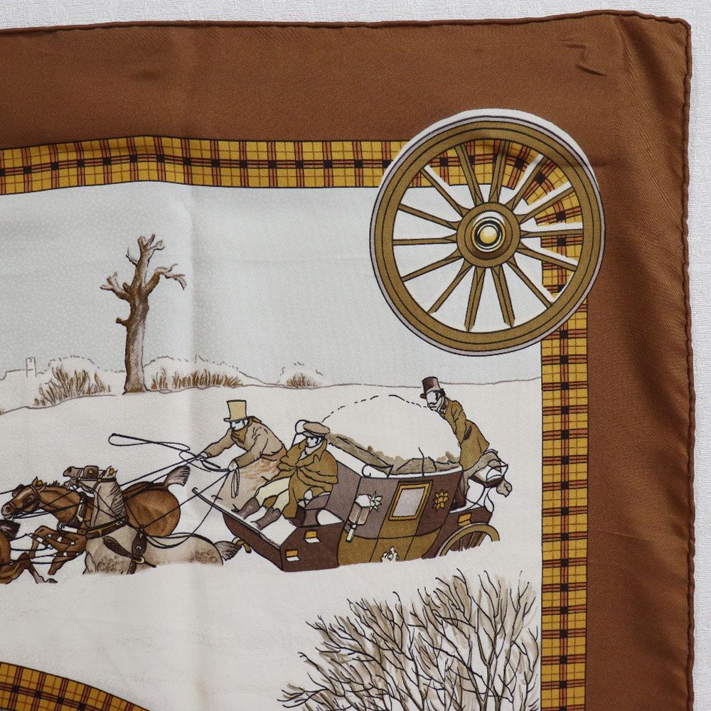 HERMES】エルメス カレ90 LHIVER EN POSTE 冬の郵便馬車 シルク