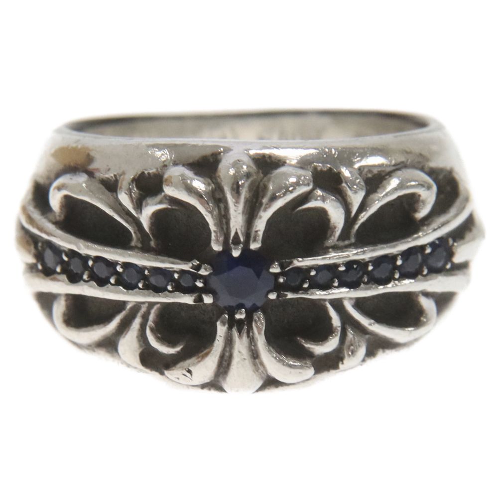 クロムハーツ  FLRL CRS P SAP/フローラルクロス PAVEサファイア/シルバーリング メンズ 19号 CHROME HEARTS (クロムハーツ) FLRL CRS P/SAP フローラルクロス