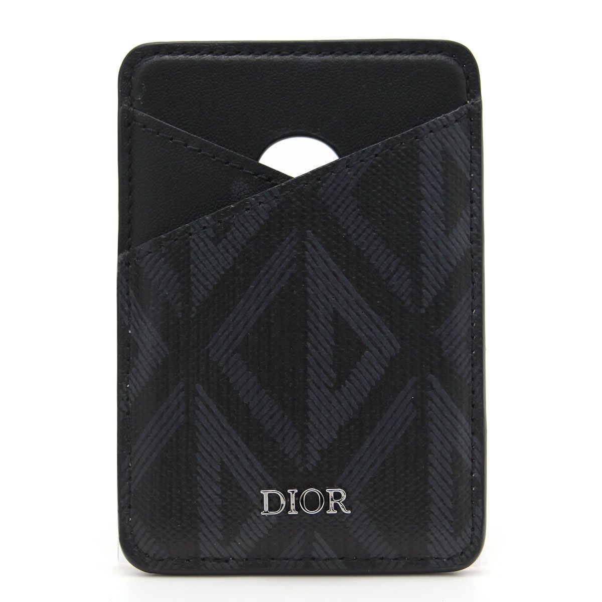クリスチャンディオール Christian Dior CDダイヤモンド マグネット カードホルダー ブラック 2ESCH167DCO Aランク メンズ 黒 スマホグッズ ビジネス カードケース 通勤 通学
