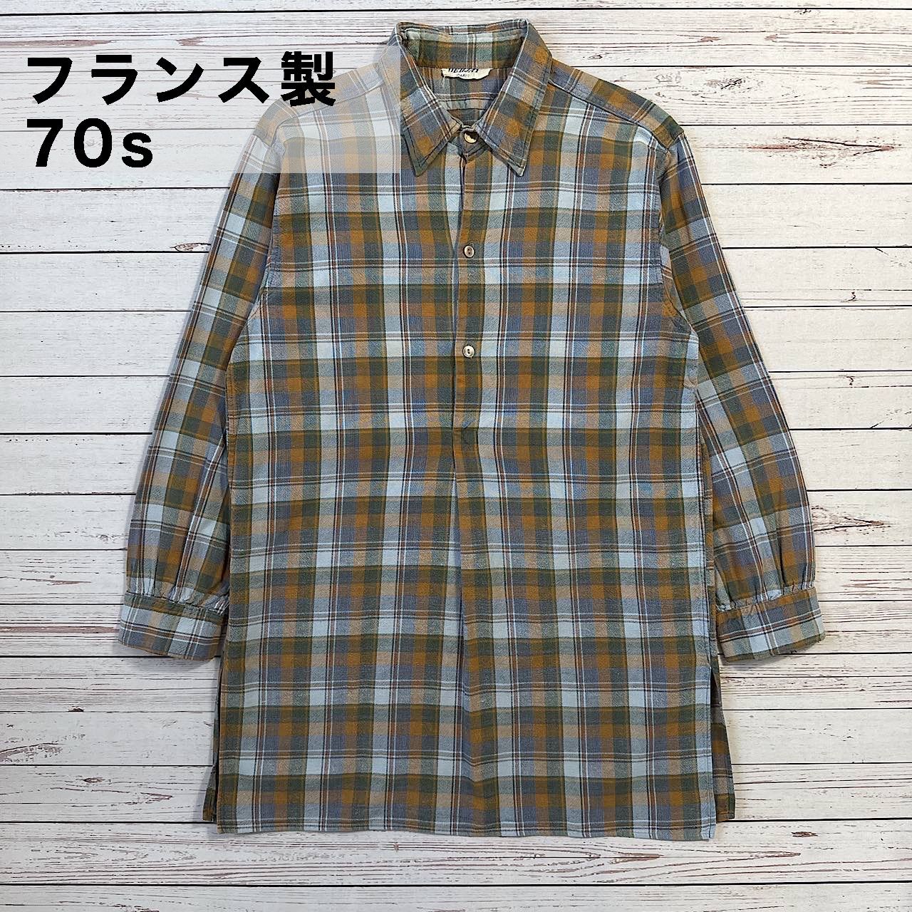 60s~70s フランス製【DEBJAY】size：S程度 グランパシャツ