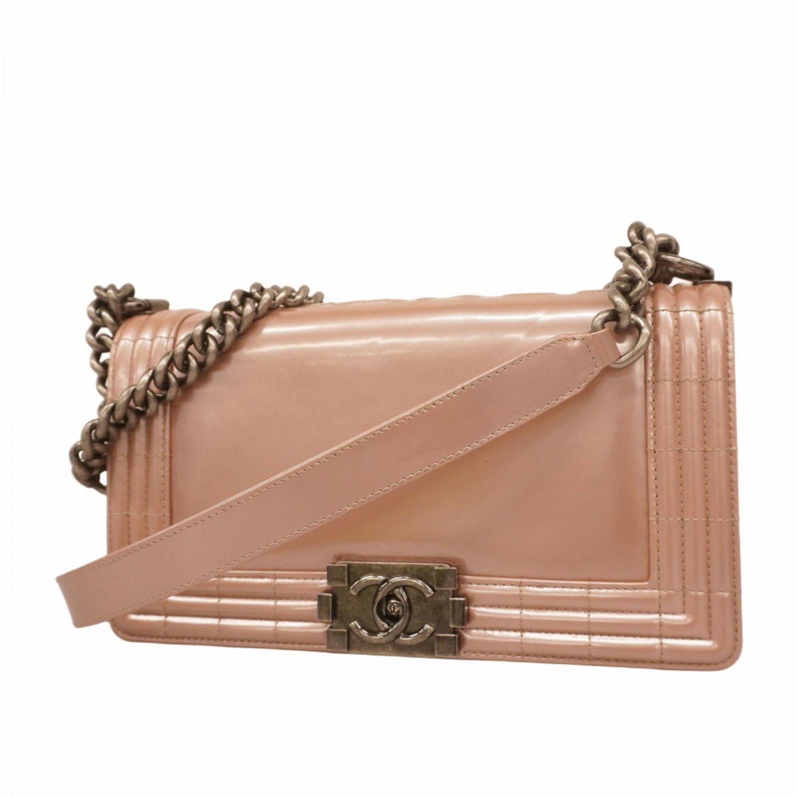 シャネル Chanel シャネル ショルダーバッグ ボーイシャネル チェーンショルダー パテントレザー ピンク レディース
