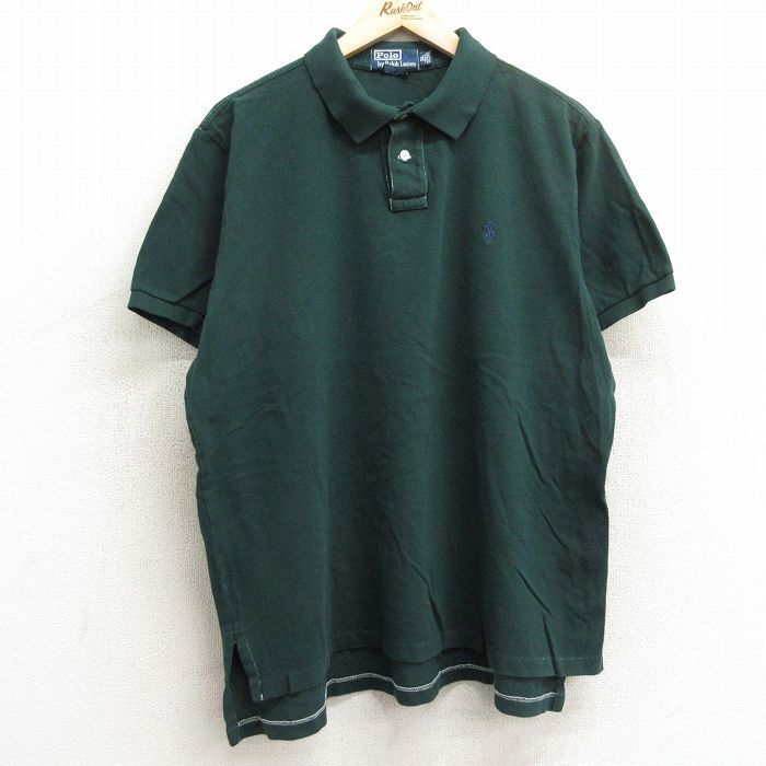 XL/古着 ラルフローレン 半袖 ブラント ポロ シャツ メンズ 90s ワンポイントロゴ 大きいサイズ コットン 鹿の子 緑 グリーン 24apr10 中古