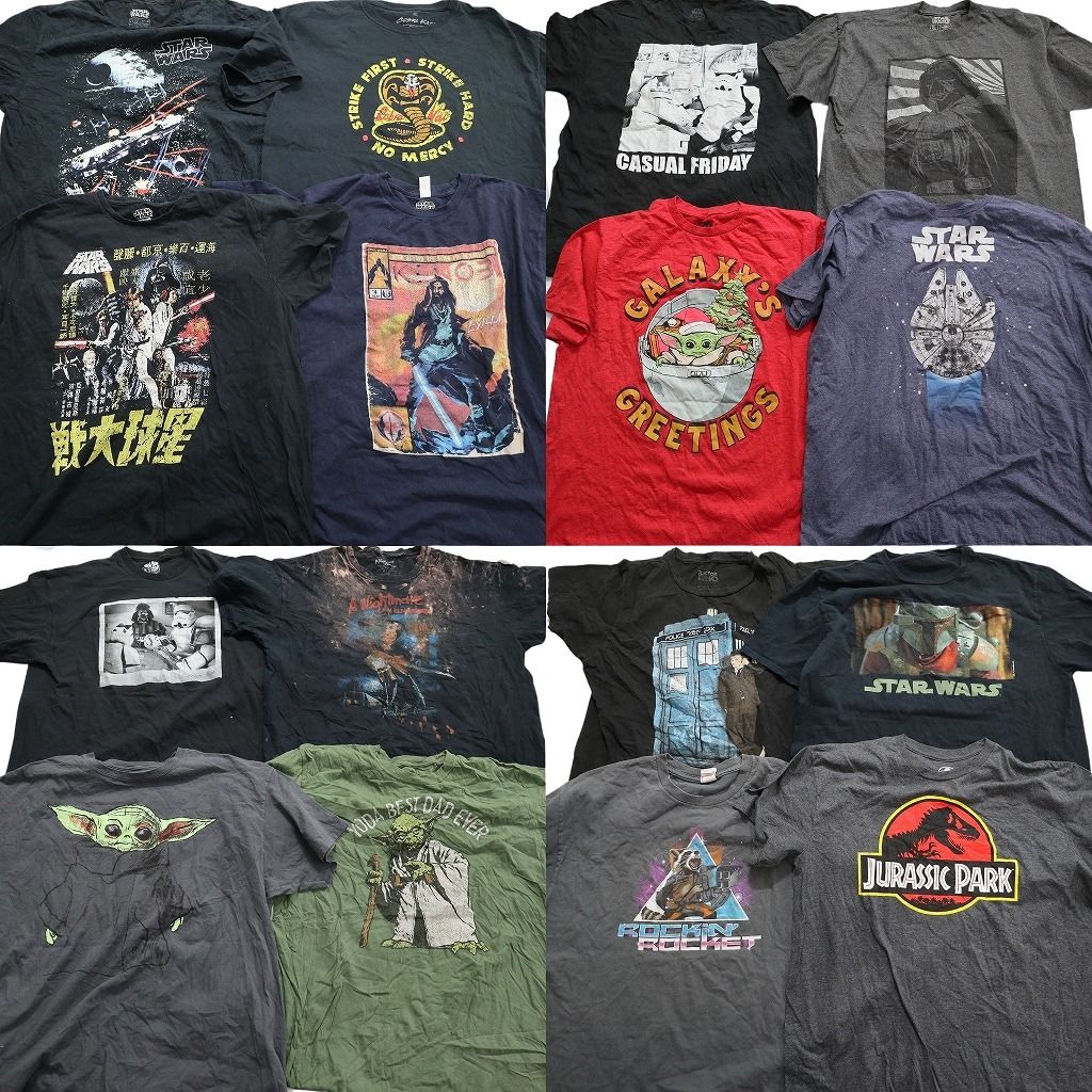 古着卸 まとめ売り 映画・ドラマ 半袖Tシャツ 16枚セット (メンズ XL ) スターウォーズ ジュラシックパーク ヨーダ  中古 古着 MY7718