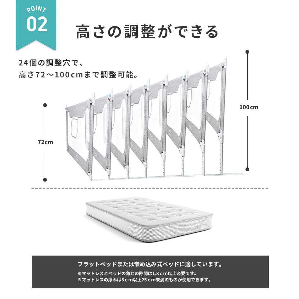 ベッドガード c 13 120 cm リニューアル版 ベッドフェンス ポケットつき ハイタイプ 洗える 転落防止 落下防止 布団ズレ防止 クッション ベビーサークル 幼児用 出産祝い 柵 赤ちゃん メッシュ Hugmuu Gray