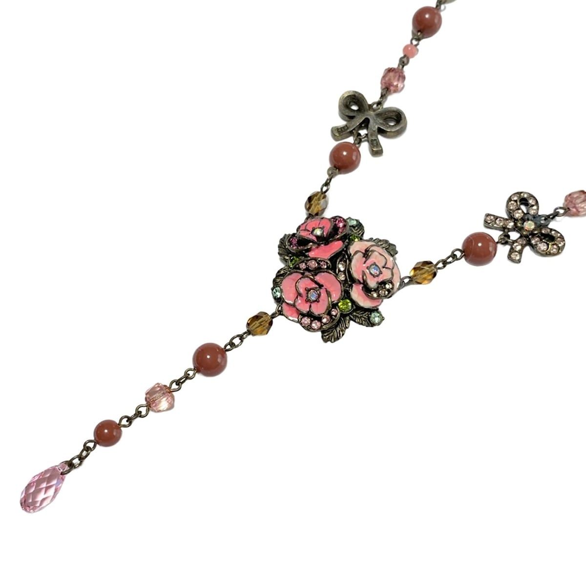 ANNA SUI アナスイ ネックレス - ダークブラウン×ピンク×マルチ フラワー 花 |リボン
