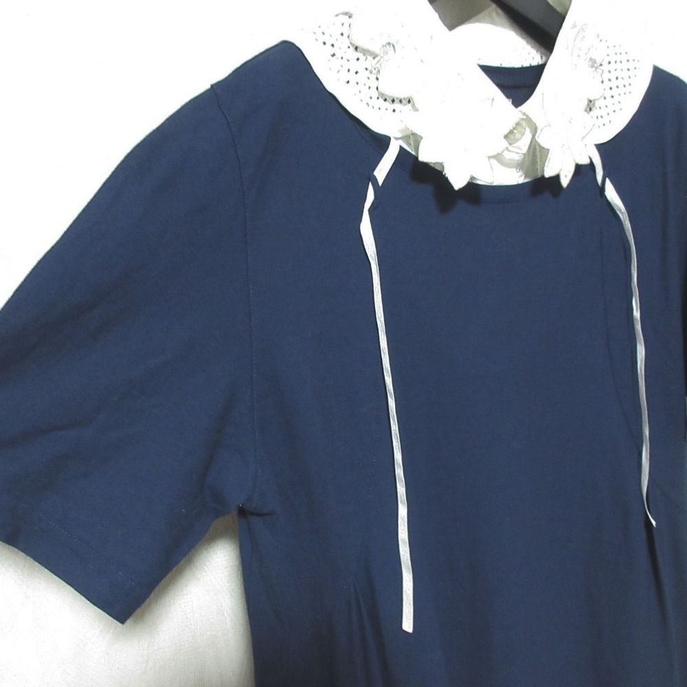 美品 OLLEBOREBLA アルベロベロ オレボレブラ ぶたさんレース つけ襟 カットソー ネイビー レディース 古着 中古 美品 OLLEBOREBLA アルベロベロ オレボレブラ ぶたさんレース